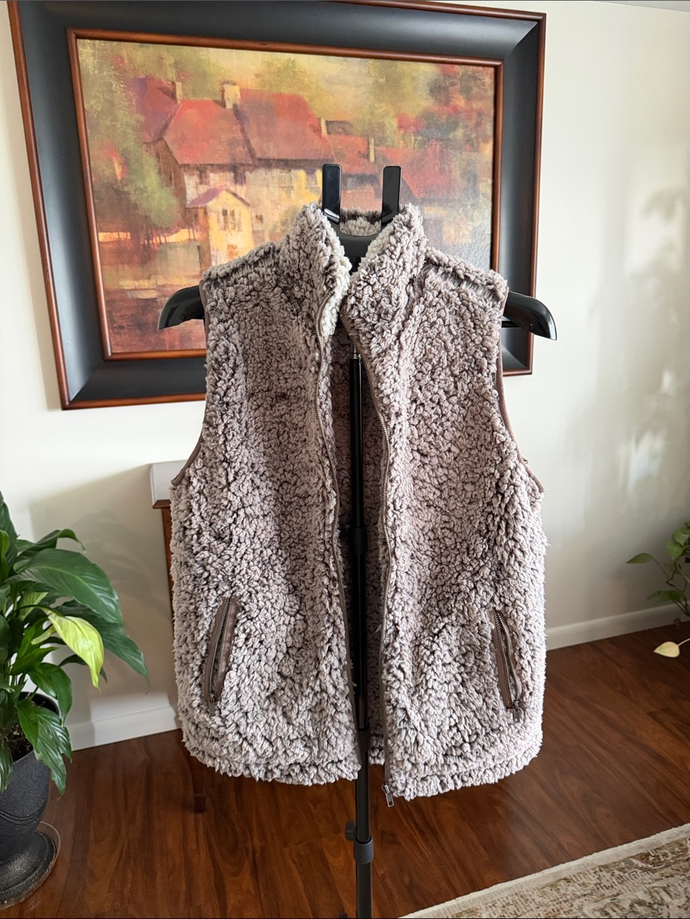 Thread & Supply Plush Sherpa Zip Vest - Taupe
